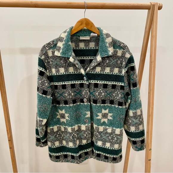 Vintage Southwestern Quilt Patchwork Patterned Blanket Chore Barn Jacket - Picture 2 of 5